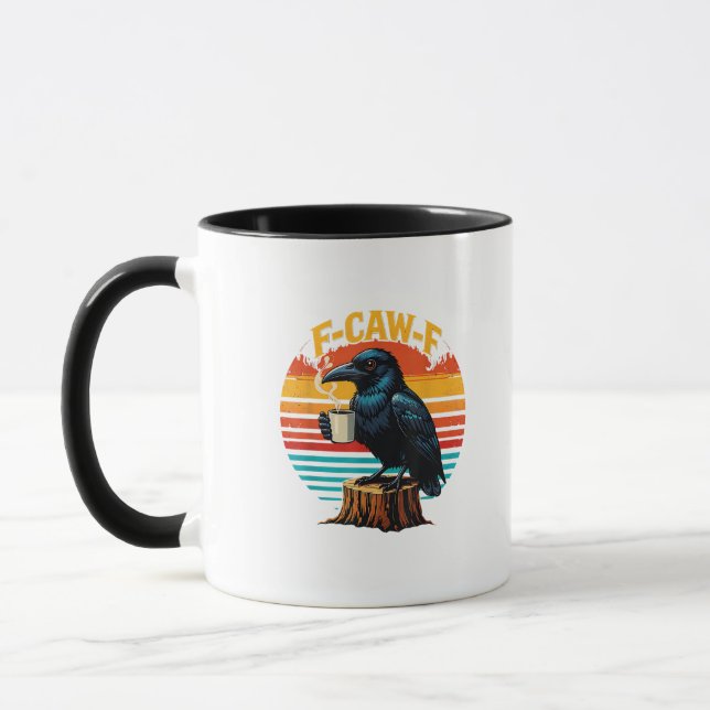 Gothic Raven Funny Halloween F-Caw-F Coffee Crow V Mug (Left)