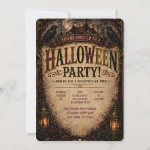 🕯️🦇 Gothic Raven Halloween Party Invitation 🎃✨