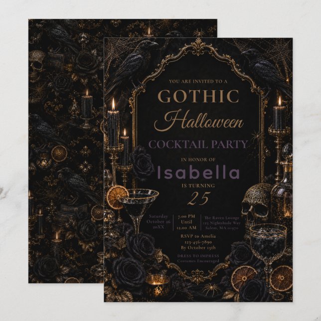 Gothic Raven Halloween Party Invitation (Front/Back)