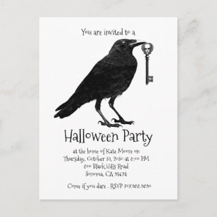 Gothic Raven Halloween Party Invitation Postcard