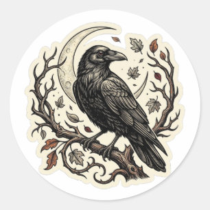 Gothic Raven Halloween Vintage Engraving Sticker