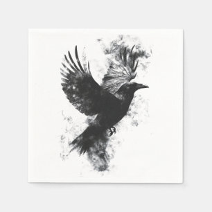 Gothic Raven Illustration: Smoke and Feathers Napkin