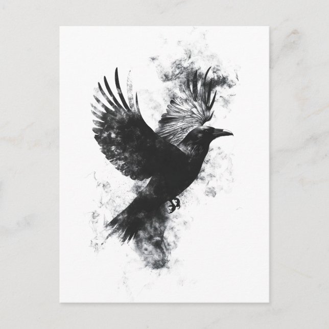 Gothic Raven Illustration: Smoke and Feathers Postcard (Front)