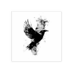 Gothic Raven Illustration: Smoke and Feathers Rubber Stamp