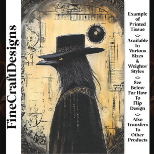 Gothic Raven In Black Hat & Cloak BQ4 Decoupage Tissue Paper