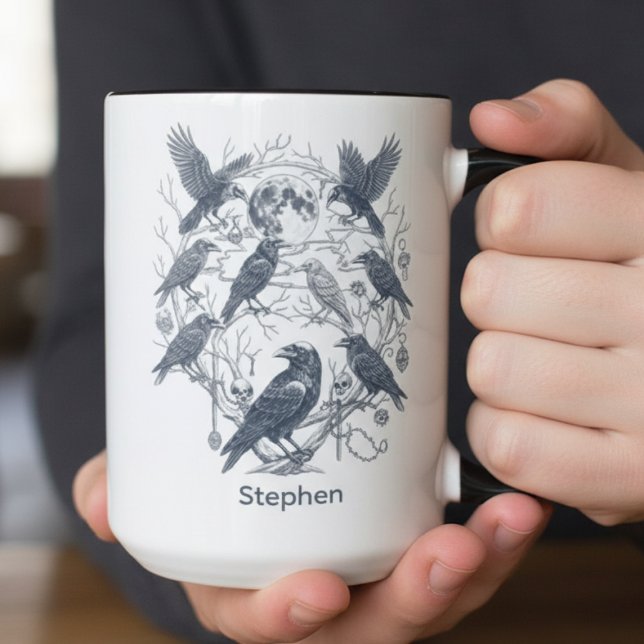 Gothic Raven Moon Skull Dark Academia Gift Mug (Raven coffee mug)