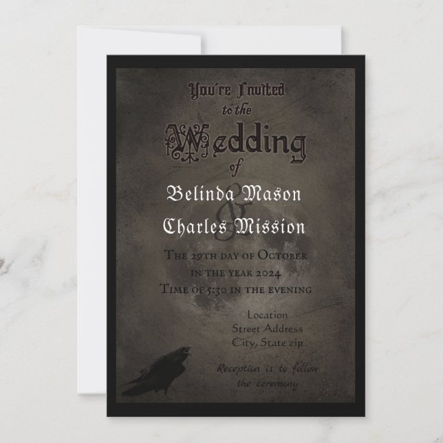 Gothic Raven & Moon Wedding Invitation (Front)