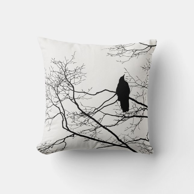 Gothic Raven on a Tree Branch Pillow Cushion Art (Front)