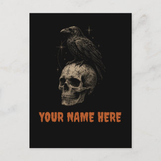 Gothic Raven on Skull Vintage Mystery . Holiday Postcard