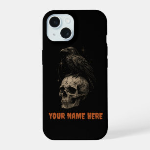 Gothic Raven on Skull Vintage Mystery . iPhone 15 Case