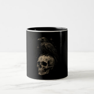 Gothic Raven on Skull Vintage Mystery . Two-Tone Coffee Mug