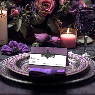 Gothic Raven Purple Darkly Ever After Wedding Place Card