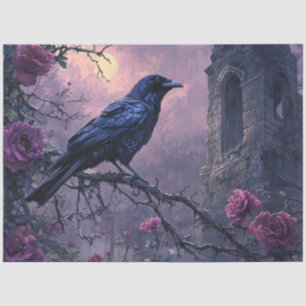 Gothic Raven Purple Roses Decoupage Tissue Paper