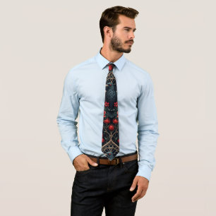 Gothic Raven Roses Ornate Pattern Tie