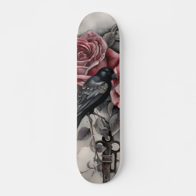 Gothic Raven & Roses Skateboard  (Front)