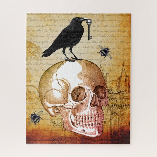 Gothic Raven Skeleton Key Castle Jigsaw Puzzle (Vertical)