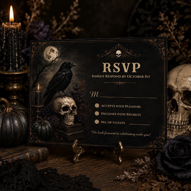 Gothic Raven Skull Full Moon | RSVP Card (Creator Uploaded)