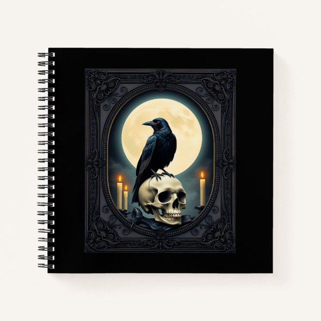 Gothic Raven & Skull Halloween Notebook (Front)