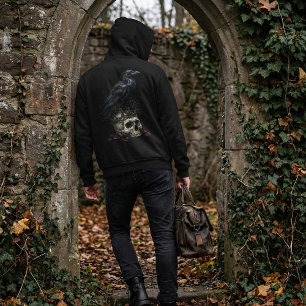 Gothic Raven Skull & Poison Vial Dark Fantasy Hoodie