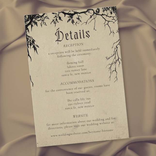 Gothic Raven Tree Engraving Black Tan Wedding Enclosure Card (Gothic Raven Tree Engraving Black Tan Wedding Enclosure Card)