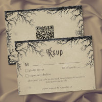 Gothic Raven Tree Engraving Black Tan Wedding QR