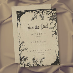 Gothic Raven Tree Engraving Black Tan Wedding Save The Date