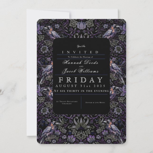Gothic Raven William Morris Wedding Invitation (Front)