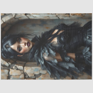 Gothic Raven Woman Decoupage Paper