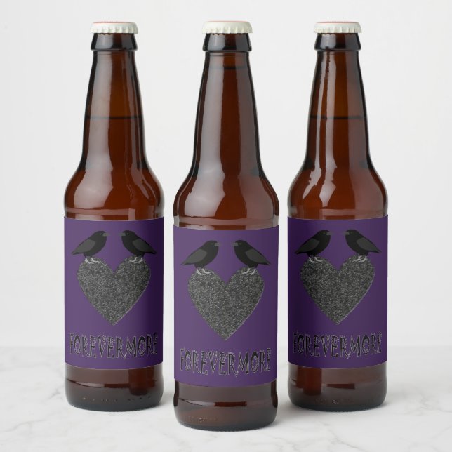 Gothic Ravens and Black Heart Beer Bottle Label (Bottles)