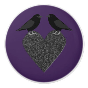 Gothic Ravens and Black Heart Ceramic Knob