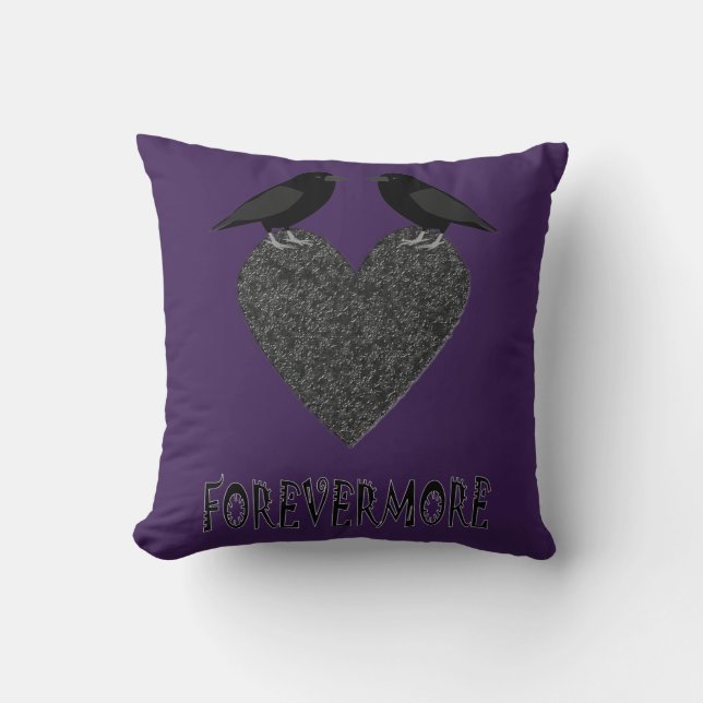 Gothic Ravens and Black Heart Cushion (Front)