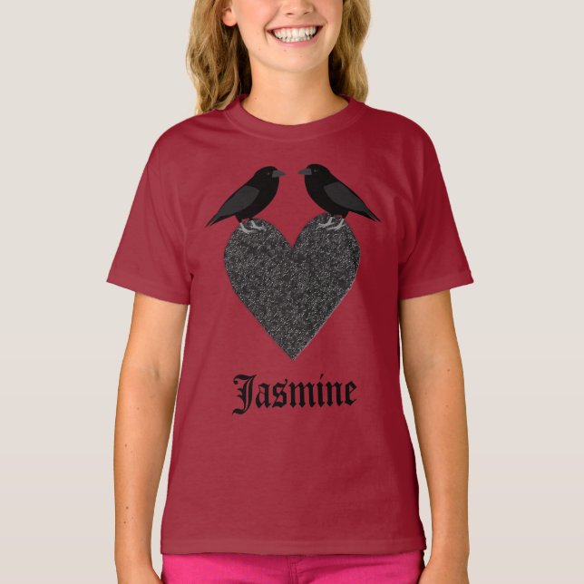 Gothic Ravens and Black Heart Custom T-Shirt (Front)