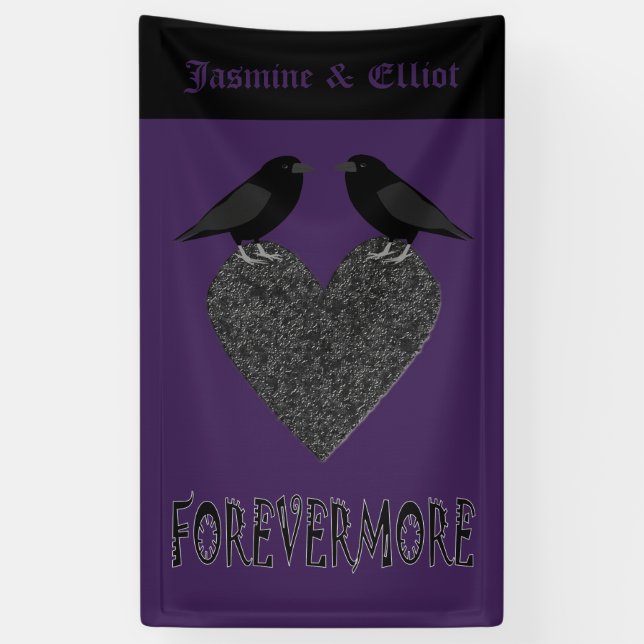 Gothic Ravens and Black Heart Custom Wedding Banner (Vertical)