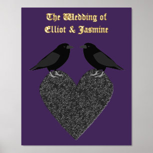 Gothic Ravens and Black Heart Custom Wedding Foil Prints
