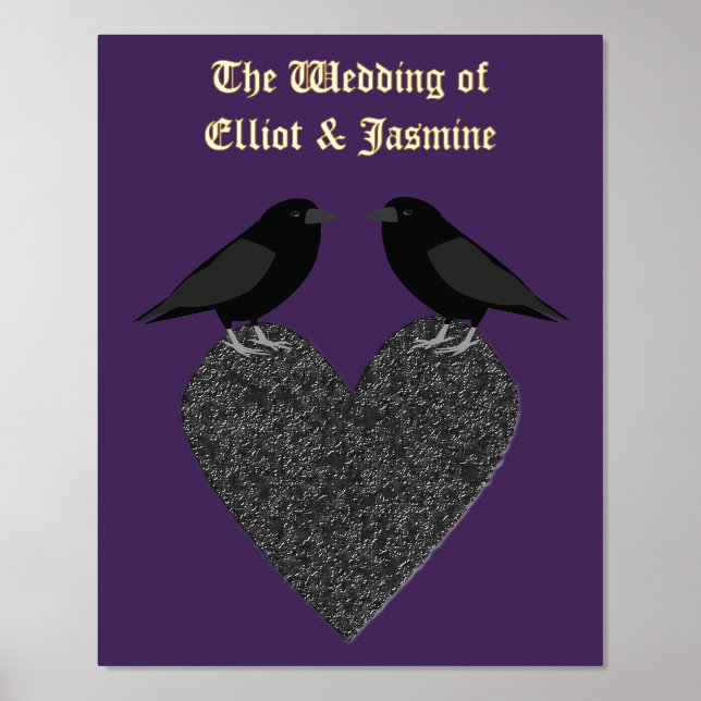 Gothic Ravens and Black Heart Custom Wedding Foil Prints (Front)