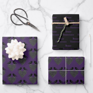 Gothic Ravens and Black Heart Custom Wrapping Paper Sheet