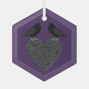Gothic Ravens and Black Heart Glass Tree Decoration