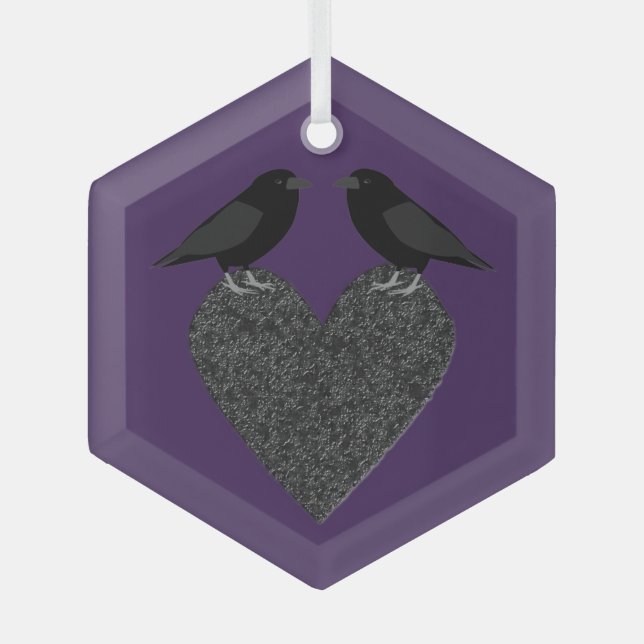 Gothic Ravens and Black Heart Glass Tree Decoration (Front)
