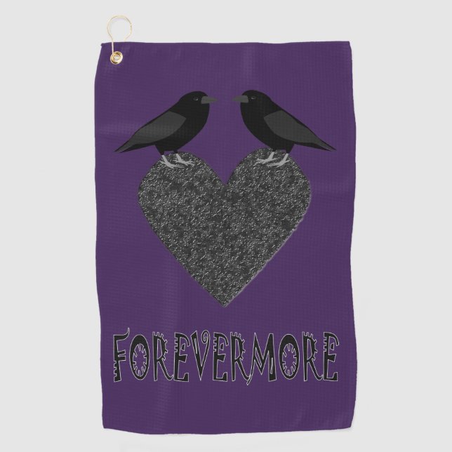 Gothic Ravens and Black Heart Golf Towel (Front)