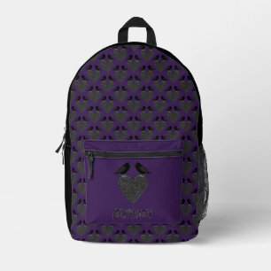 Gothic Ravens and Black Heart Patterned Printed Backpack