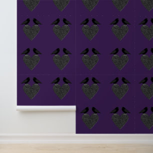 Gothic Ravens and Black Heart Patterned Wallpaper