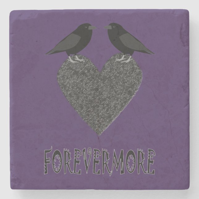 Gothic Ravens and Black Heart Stone Coaster (Front)