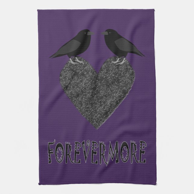 Gothic Ravens and Black Heart Tea Towel (Vertical)