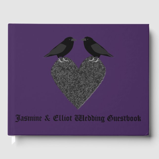 Gothic Ravens and Black Heart Wedding Guest Book (Front)