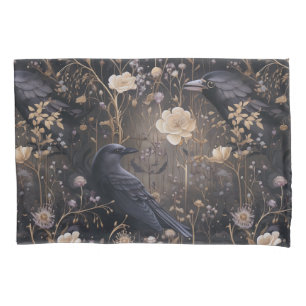 Gothic Ravens and Flowers Pillowcase
