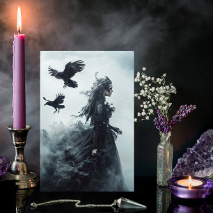 Gothic Ravens and Goddess Halloween Greeting Card