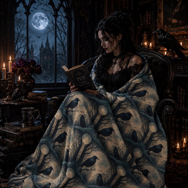Gothic Ravens In Moonlight Fleece Blanket (Creator Uploaded)