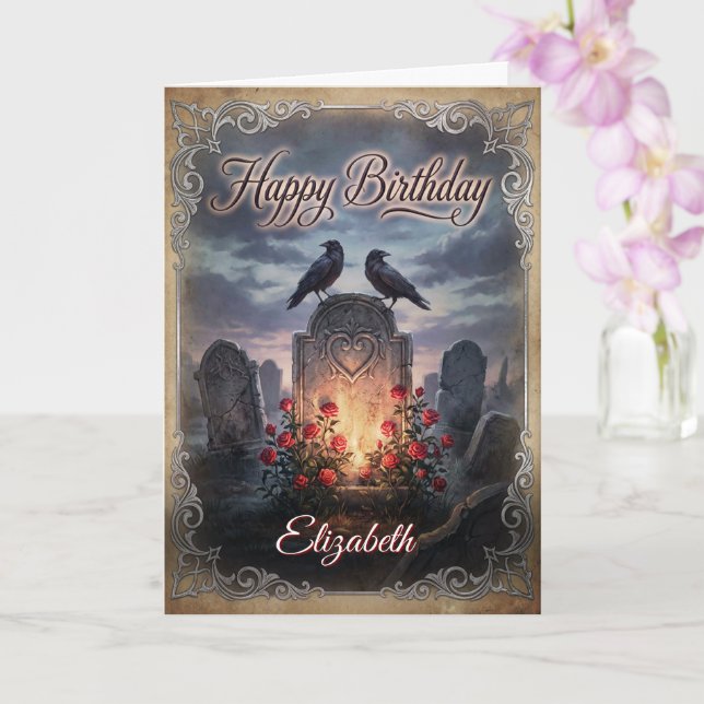 Gothic Raven's Requiem: Twilitght Birthday Wishes Card (Orchid)