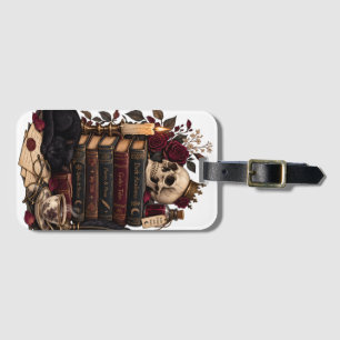 Gothic Reader Literary Bookworm Skull & Roses Luggage Tag