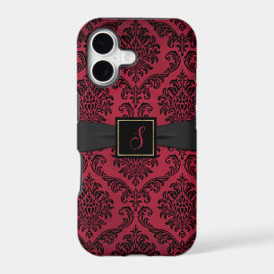 Gothic Red and Black Damask Monogrammed